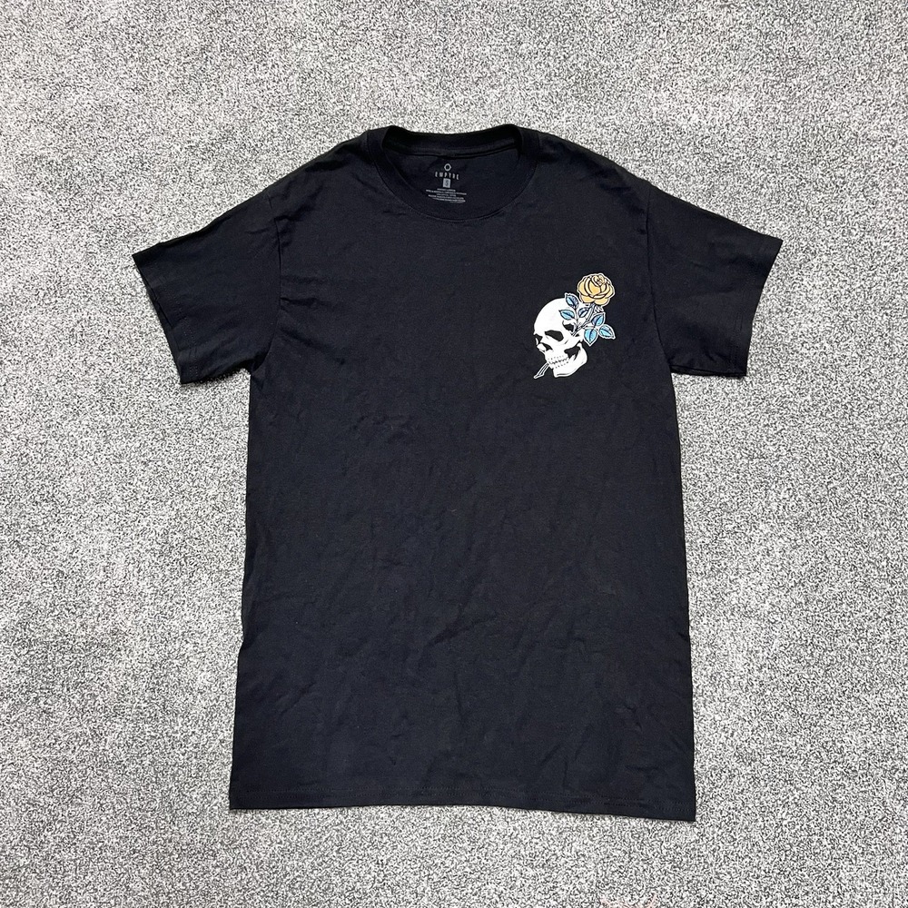 Empyre Skull Rose Graphic T Shirt Mens Small Black Skate Streetwear Short Sleeve